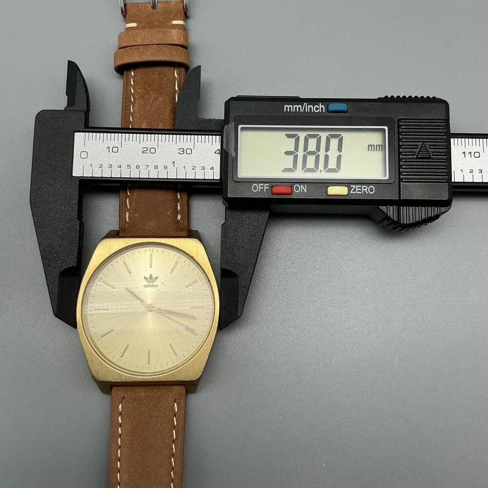 Adidas Process_L1 Mens Watch 38mm Gold Tone Dial Brown Leather New Battery
